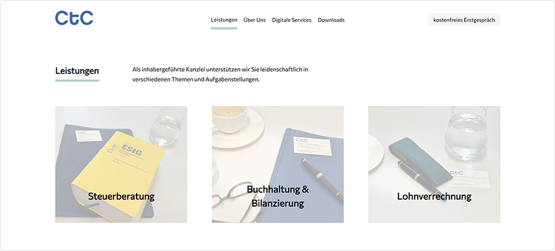 Screenshots der CtC Steuerberatung Website
