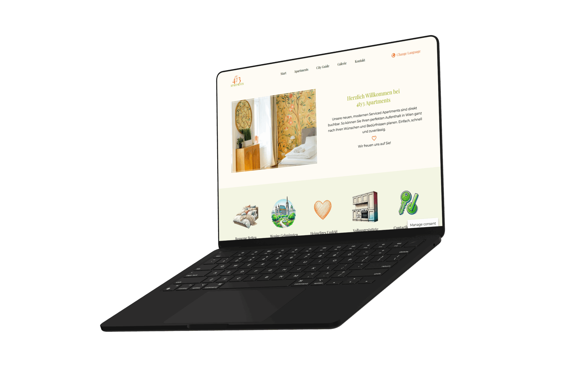 laptop Mockup der 4ty3 Apartments Website
