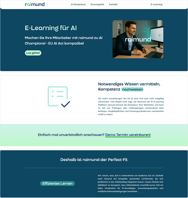 Screenshots der Website von raimund AI E-Learning